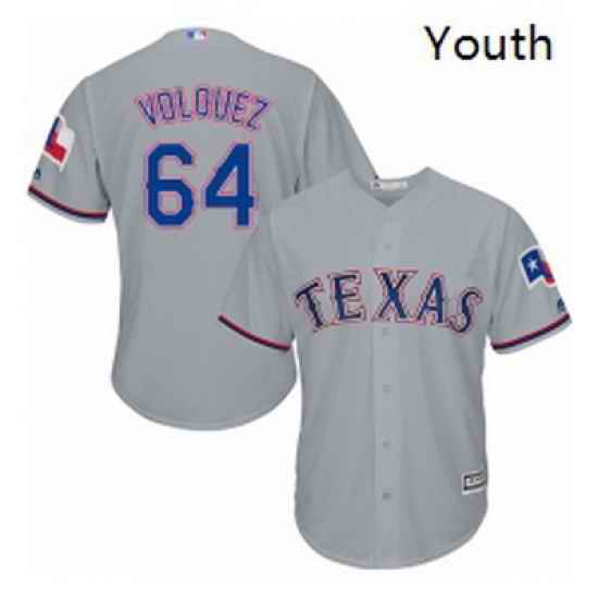 Youth Majestic Texas Rangers 64 Edinson Volquez Authentic Grey Road Cool Base MLB Jersey